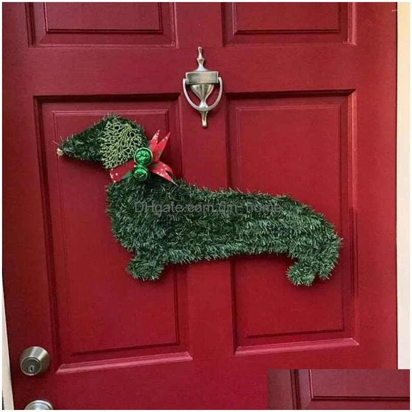 decorative flowers sausage dog wreath christmas garland artificial branches green leaves for front door hanging home garden decor