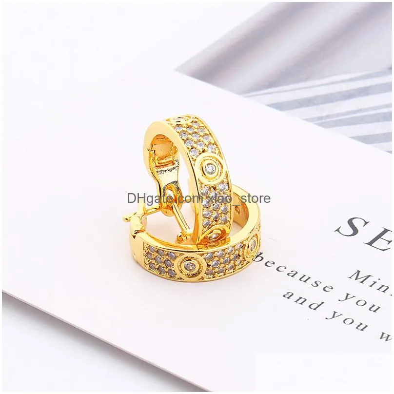 simplified korean version with creative full diamond ear hoop fashionable and  girl round earrings copper plated gold jewelry