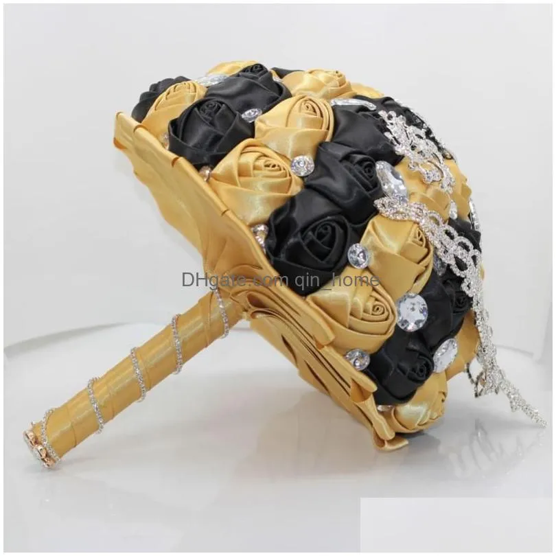 decorative flowers wreaths luxury diameter 15/18/21/24cm wedding bouquet bridal bridesmaid bouquets black gold ribbon rose brooches