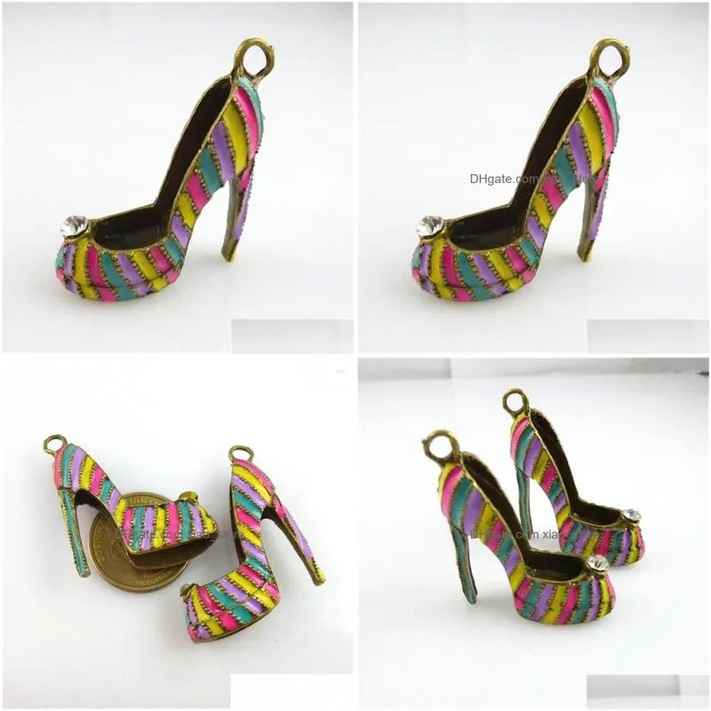 charms 1pc mutilcolor enamel cubic high heel shoes charm diy metal bracelet necklace jewelry findings