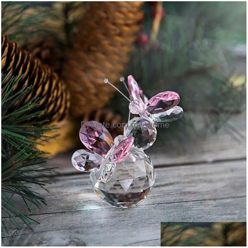 h d crystal flying butterfly figurine with crystal ball base art glass animal paperweight decor for office table home xmas gift 210607