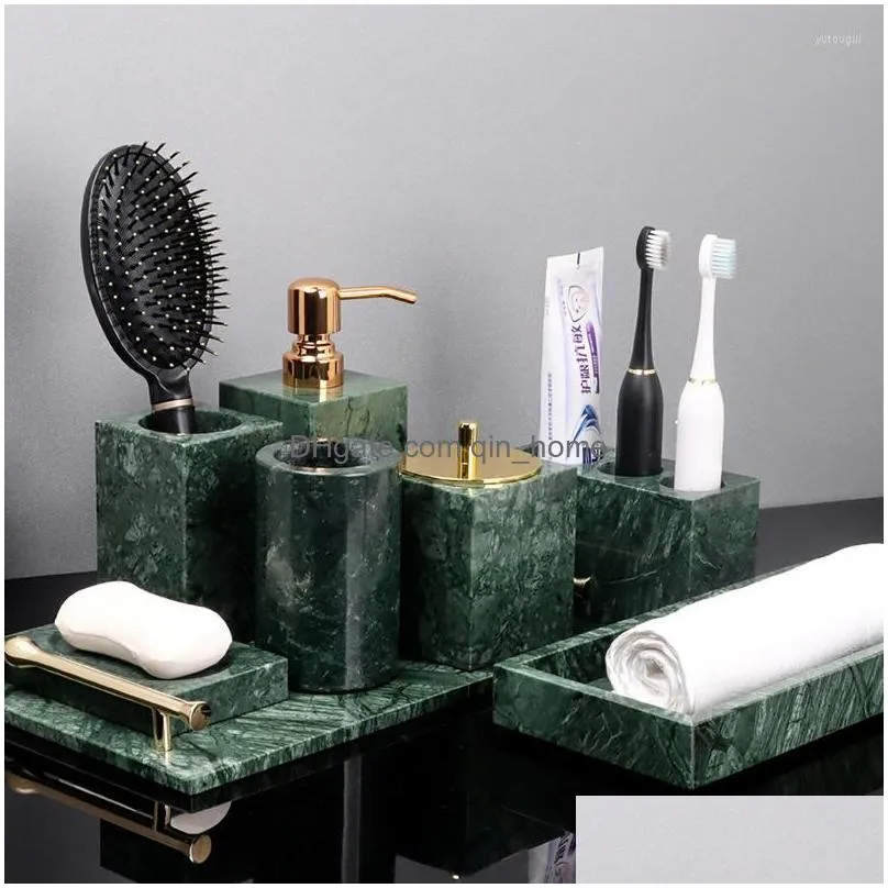 bath accessory set light luxury malachite green marble bathroom wash brushing mouthwash cup soap dish lotion bottle tray accessories