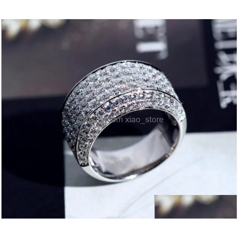 sparkling luxury jewelry infinite gem 925 sterling silver pave white topaz cz diamond 18k white gold plated wedding band ring for men