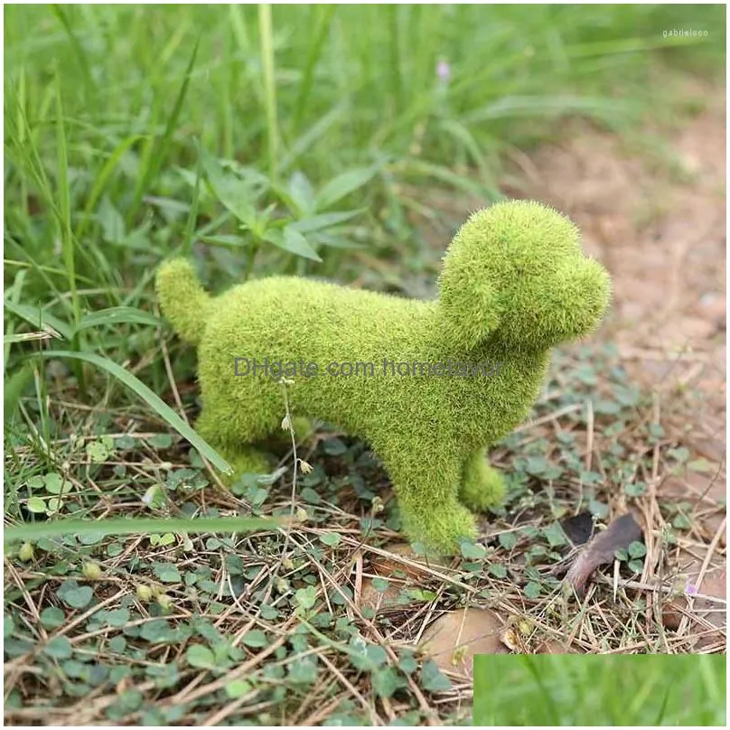 decorative flowers garden decor courtyard cute dog statues grass green simulation puppy ornaments moss figurine