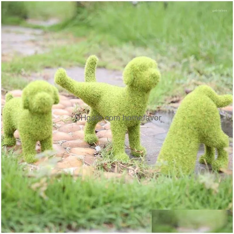 decorative flowers garden decor courtyard cute dog statues grass green simulation puppy ornaments moss figurine
