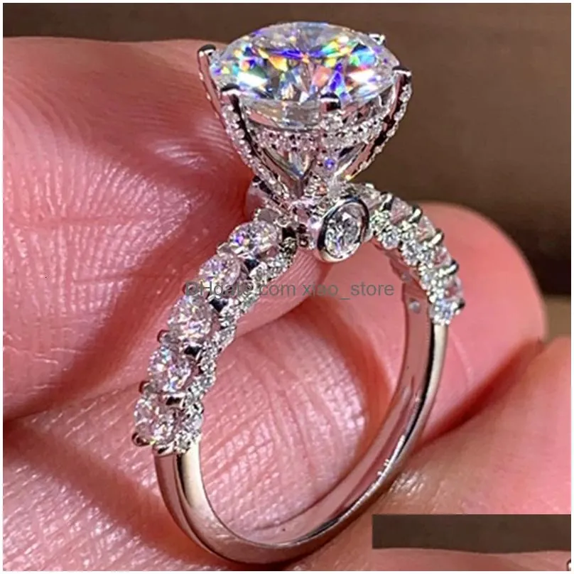 solitaire ring wedding jewelry sets luxury white cubic zirconia engagement rings for women silver color elegant bride party accessories gifts trendy