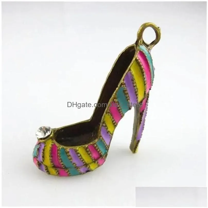 charms 1pc mutilcolor enamel cubic high heel shoes charm diy metal bracelet necklace jewelry findings