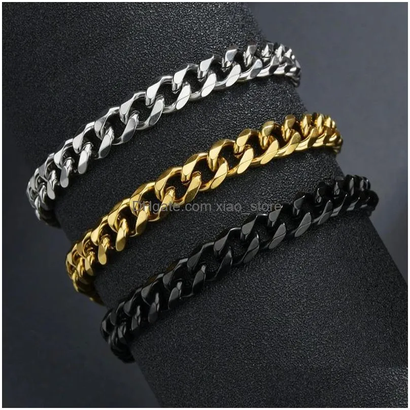 chain hip stainless steel curb cuban bracelet men simple gold color mens unisex wrist jewelry bangle gift 231016