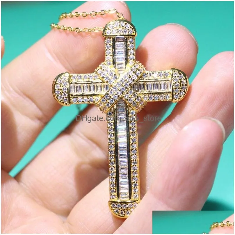  sparkling handmade fine jewelry 925 sterling silver gold fill large small cross pendant christianity party clavicle women necklace