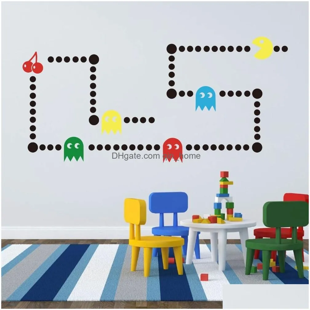 cartoon pacman game wall sticker kids room nursery game xbox space invaders pacman wall decal bedroom play room vinyl decor 210308