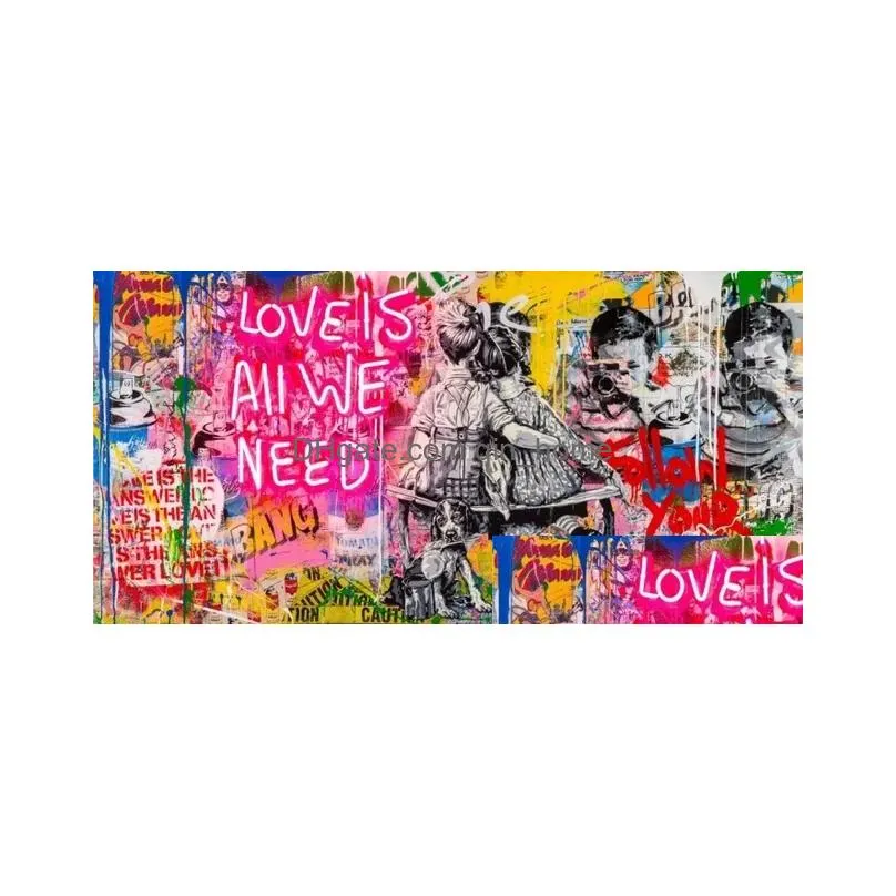 banksy art love is all we need oil paintings on canvas graffiti wall street art posters and prints decorative picture home