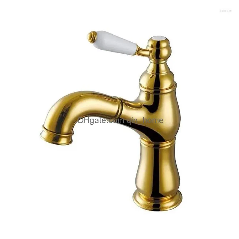 kitchen faucets french retro pull-out faucet all copper basin wash el bathroom cabinet ceramic handle cold and