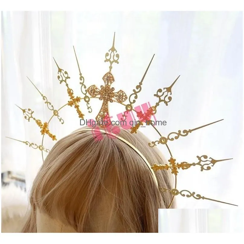 party supplies other event gothic lolita kc halo headpiece virgin mary sun goddess black cross spikes crown headband halloween hair