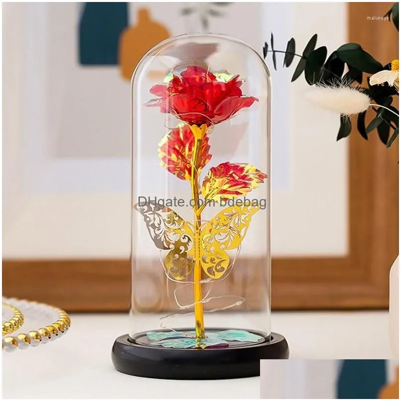decorative flowers christmas gift preserved roses in glass galaxy rose flower led light artificial for women girls