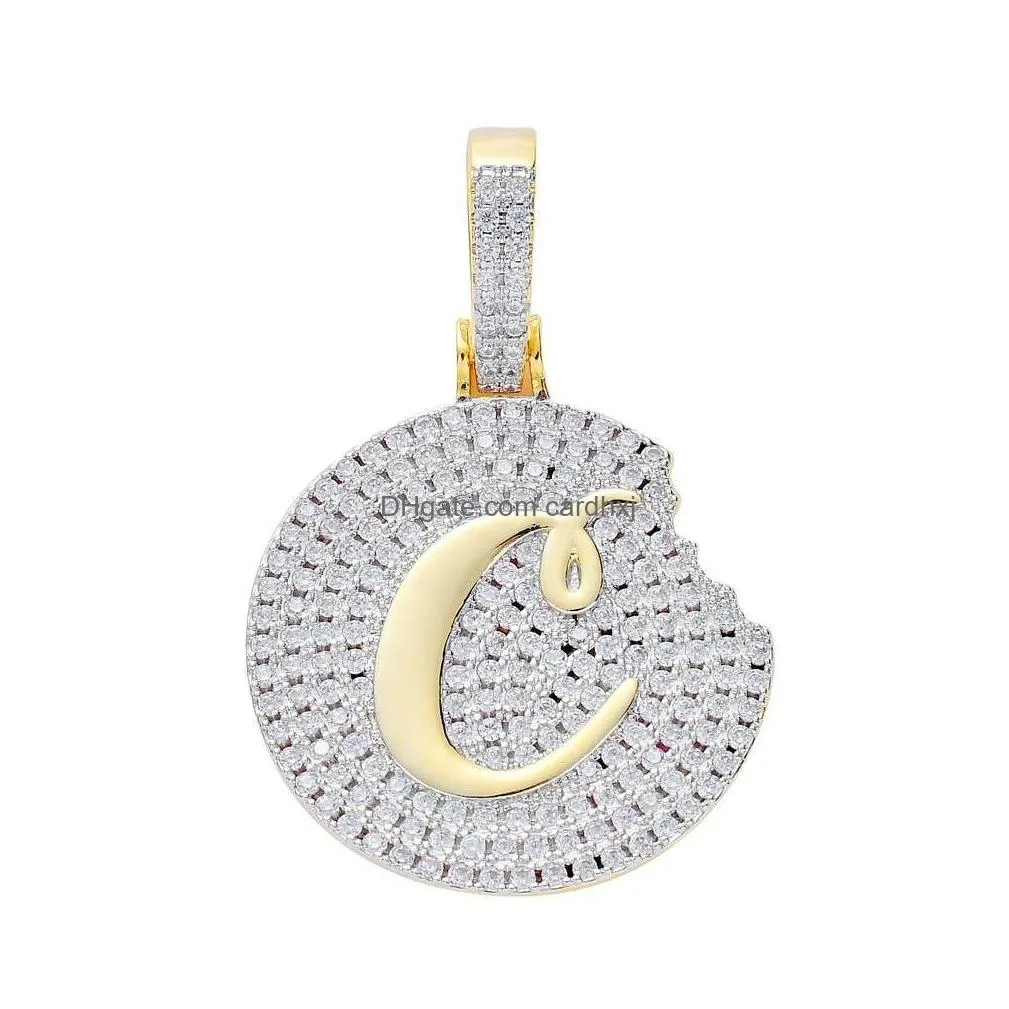Pendant Necklaces Fashion- Cookie Diamonds Pendant Necklaces For Men Women Luxury Crystal Cooky Pendants 18K Gold Palted Copper Zircon Dhktx