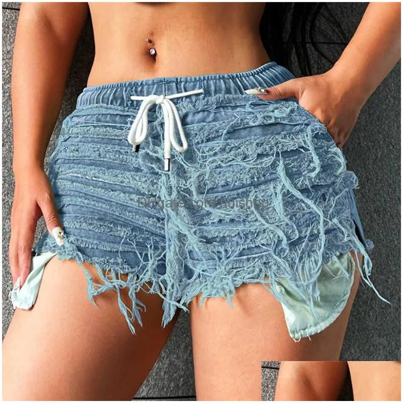 2023 summer womens edge fringe sexy wrapped hip waist fit denim shorts robin jeans jean