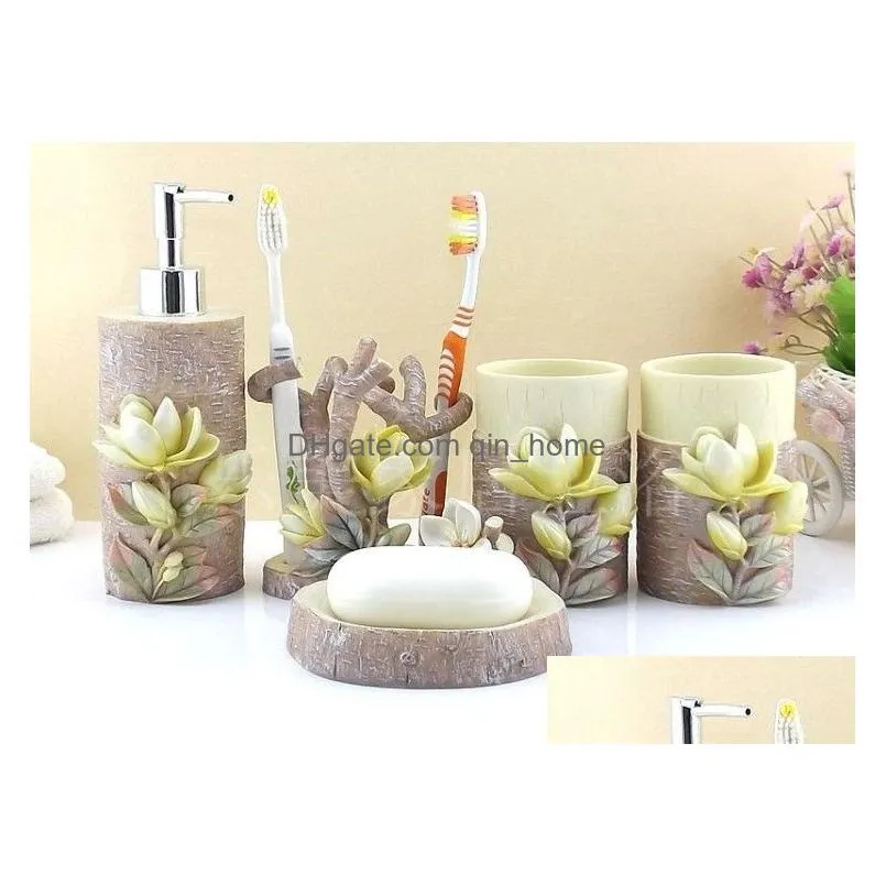 bath accessory set resin series bathroom eco-friendly wash kit square and round crystal diamond soap dish cups lotion bottle