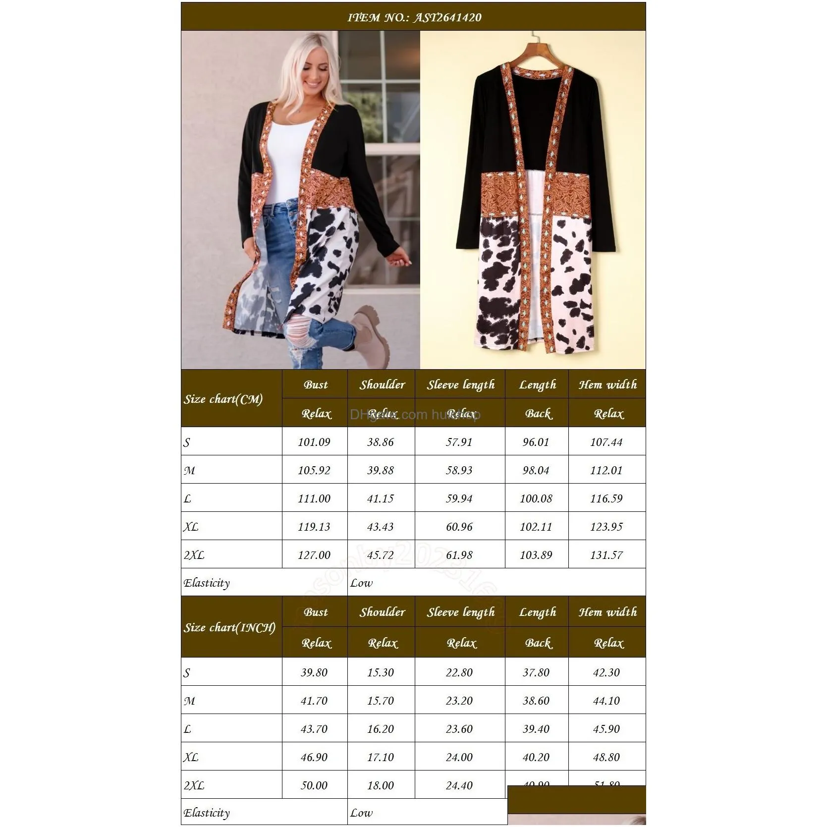 wholesale western fall clothing custom open front pattern cow knitted long women cardigan sweater