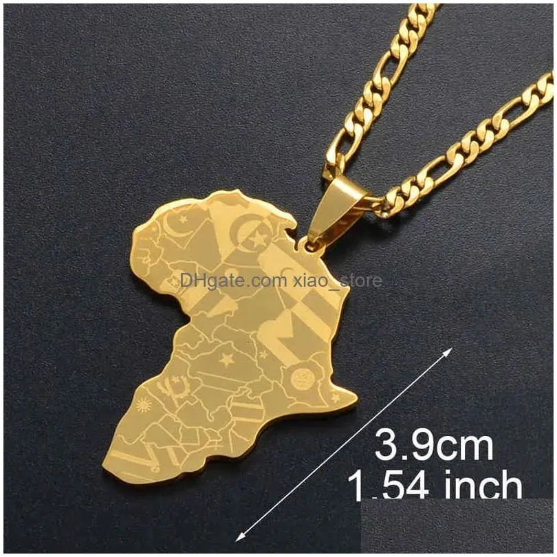 anniyo africa map with flag pendant chain necklaces stainless steel gold silver color anti-allergy african maps charm jewelry gift for men women