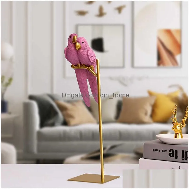 nordic creative resin simulated animal lucky parrot bird crafts ornaments gold modern home desktop decoration figurines gift 210607