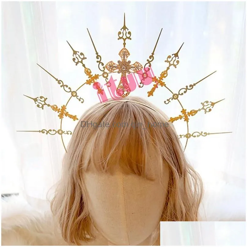 party supplies other event gothic lolita kc halo headpiece virgin mary sun goddess black cross spikes crown headband halloween hair