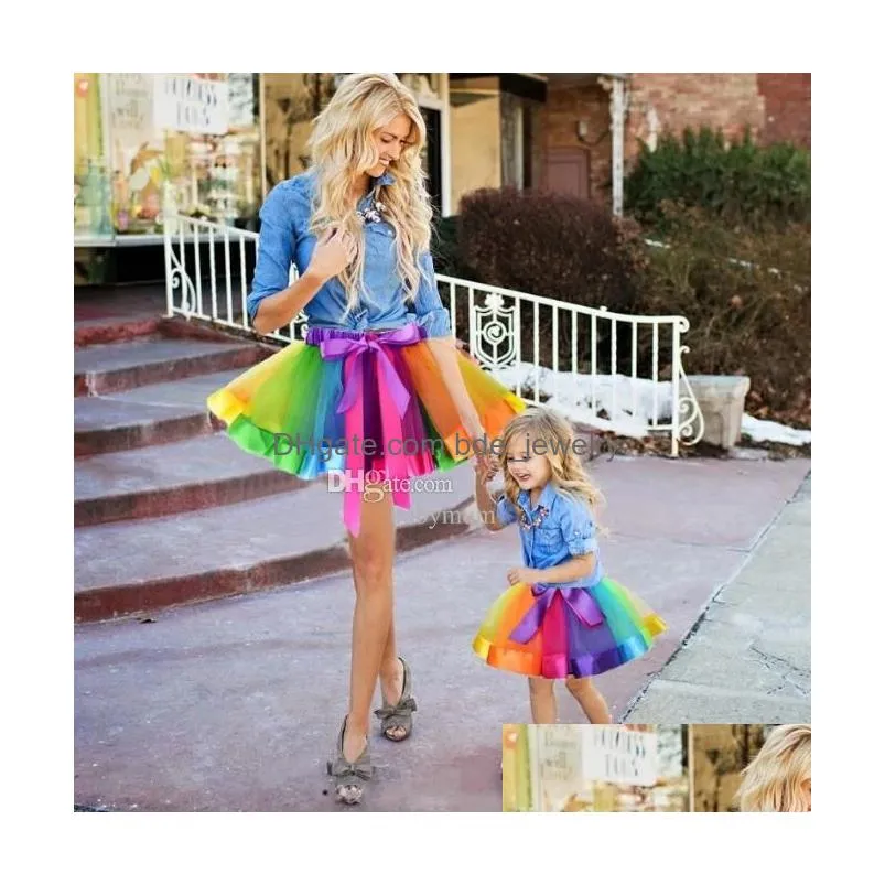 summer fashion girls rainbow tutu skirt mesh colorful ballet short skirt dance performance puffy skirt kids birthday party skirt