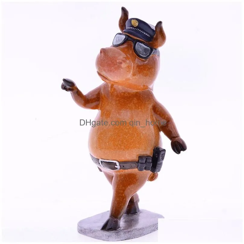 myblue kawaii year bull resin policeman chef zodiac cattle statue nordic home room decoration accessories modern 210318