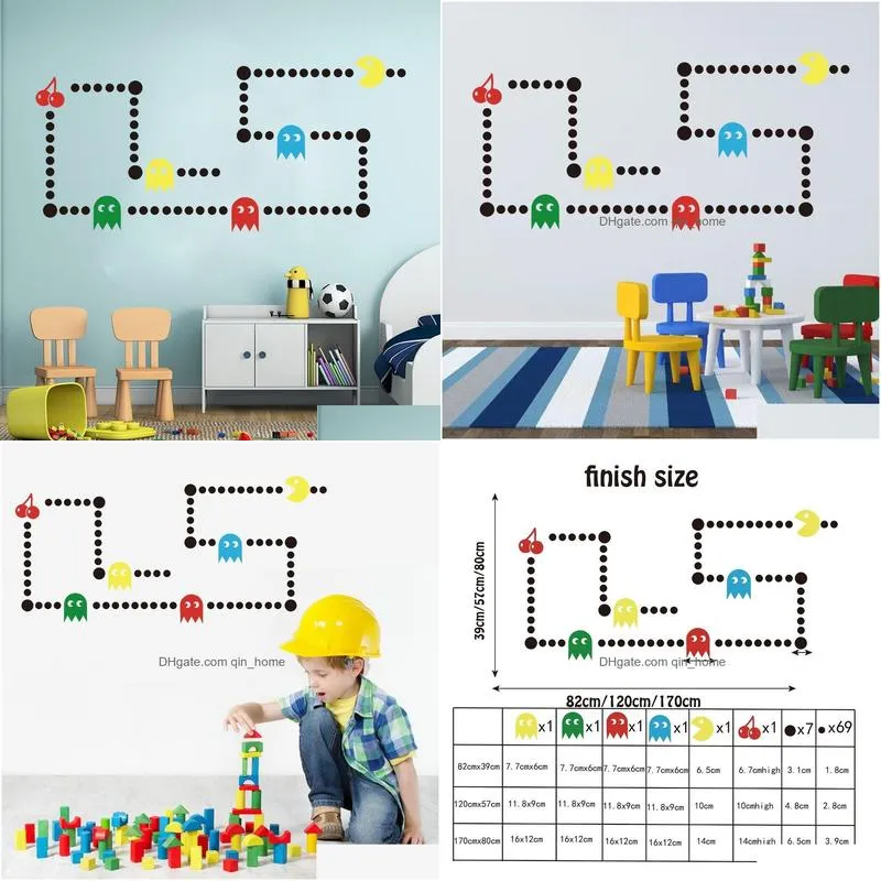 cartoon pacman game wall sticker kids room nursery game xbox space invaders pacman wall decal bedroom play room vinyl decor 210308