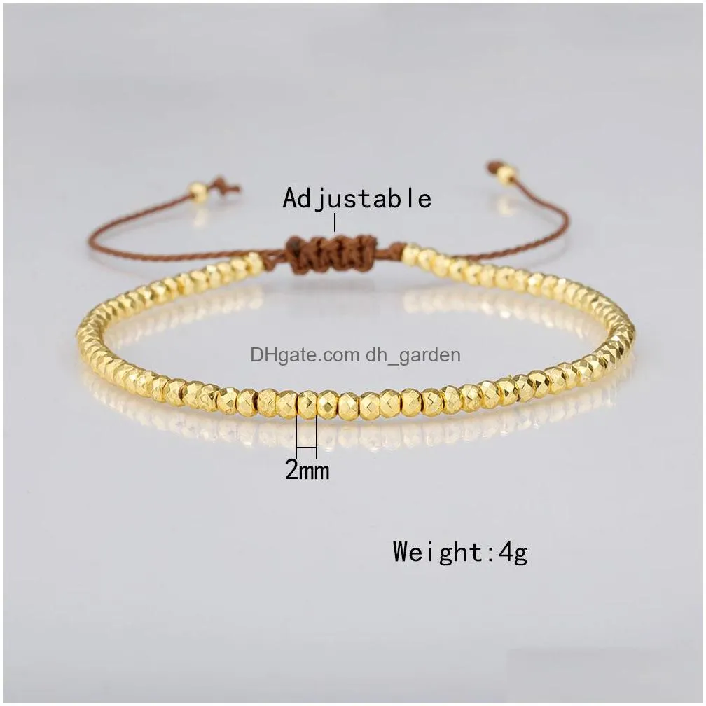 Charm Bracelets 2Mm Handmade Braided Rope Couple Hematite Beads Charm Bracelets For Women Men Sier Gold Black Beaded Bracelet Jewelry Dhbqx