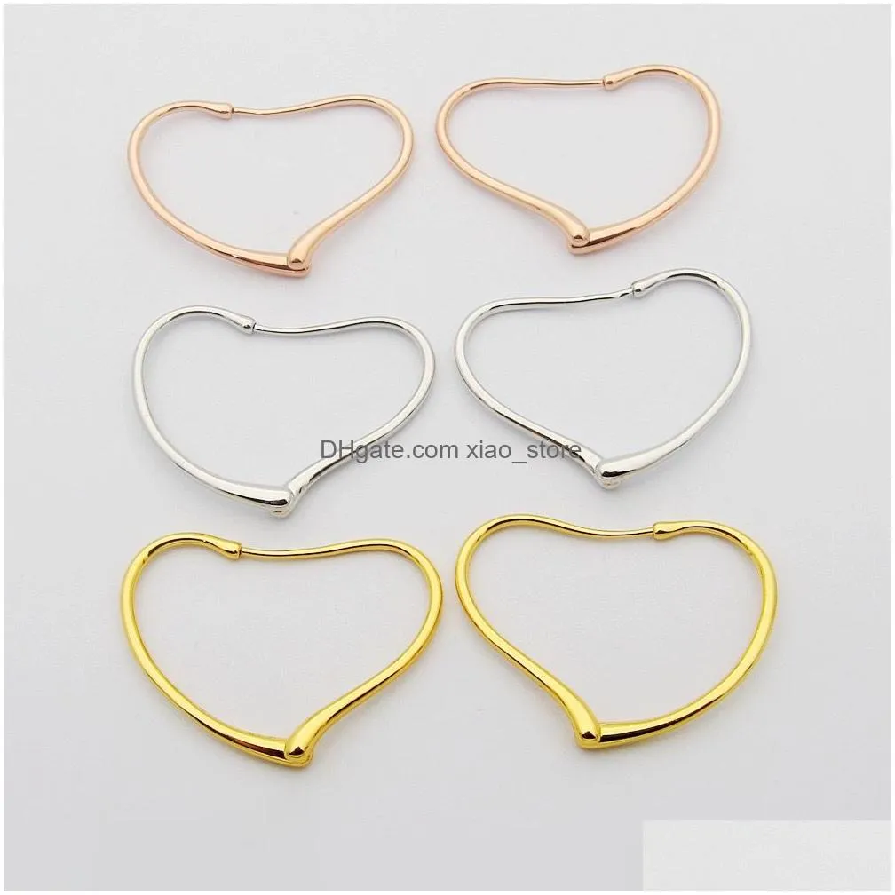 luxury designer women stud rose gold heart hoop earrings luxury silver golden vintage elegant large love shaped earring jewelry girls diamond valentine