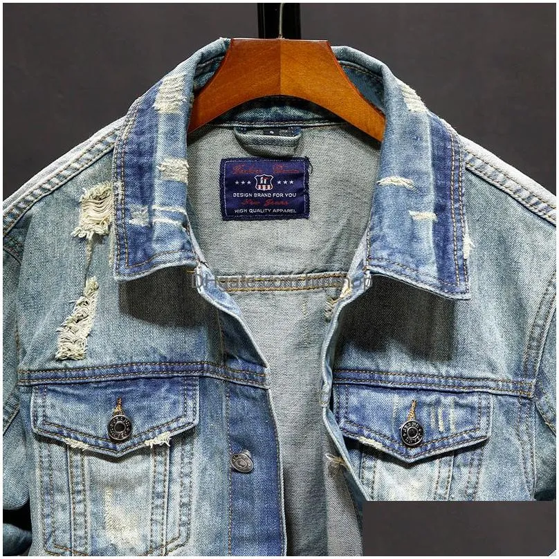 mens jackets spring and autumn denim jackets men  slim fit hole jacket mens ripped jean jacket hip hop streetwear coats plus size 5xl