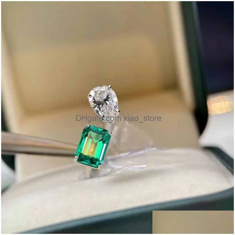 ins simple fashion jewelry wedding rings 925 sterling silver water drop emerald cz diamond gemstones party eternity women open adjusable ring