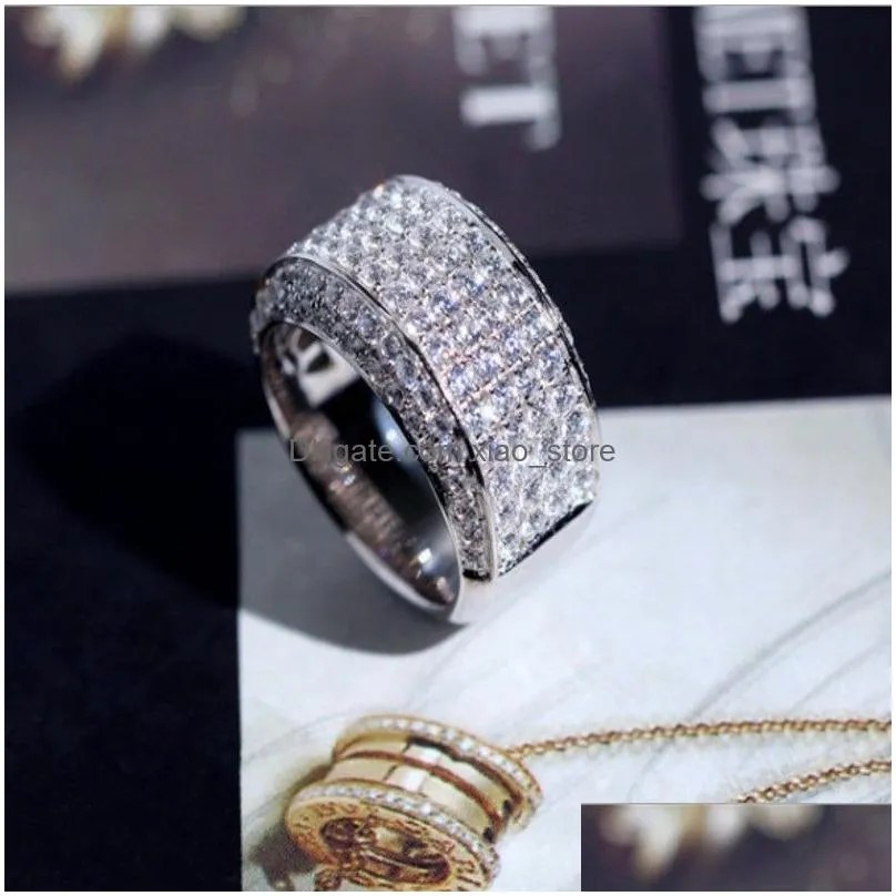 sparkling luxury jewelry infinite gem 925 sterling silver pave white topaz cz diamond 18k white gold plated wedding band ring for men