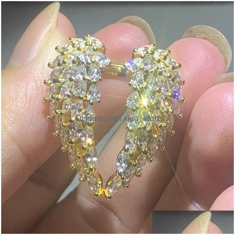 54pcs cz arrival top sell sparkling luxury jewelry real 925 sterling silver gold fill angle wing ring open adjustable women wedding