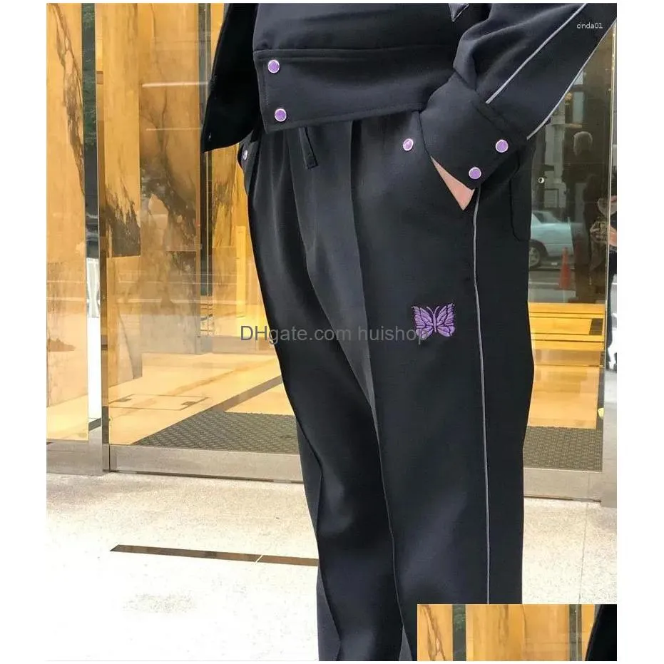 mens pants needles piping  men women sweatpants butterfly embroidered trousers inside tag label