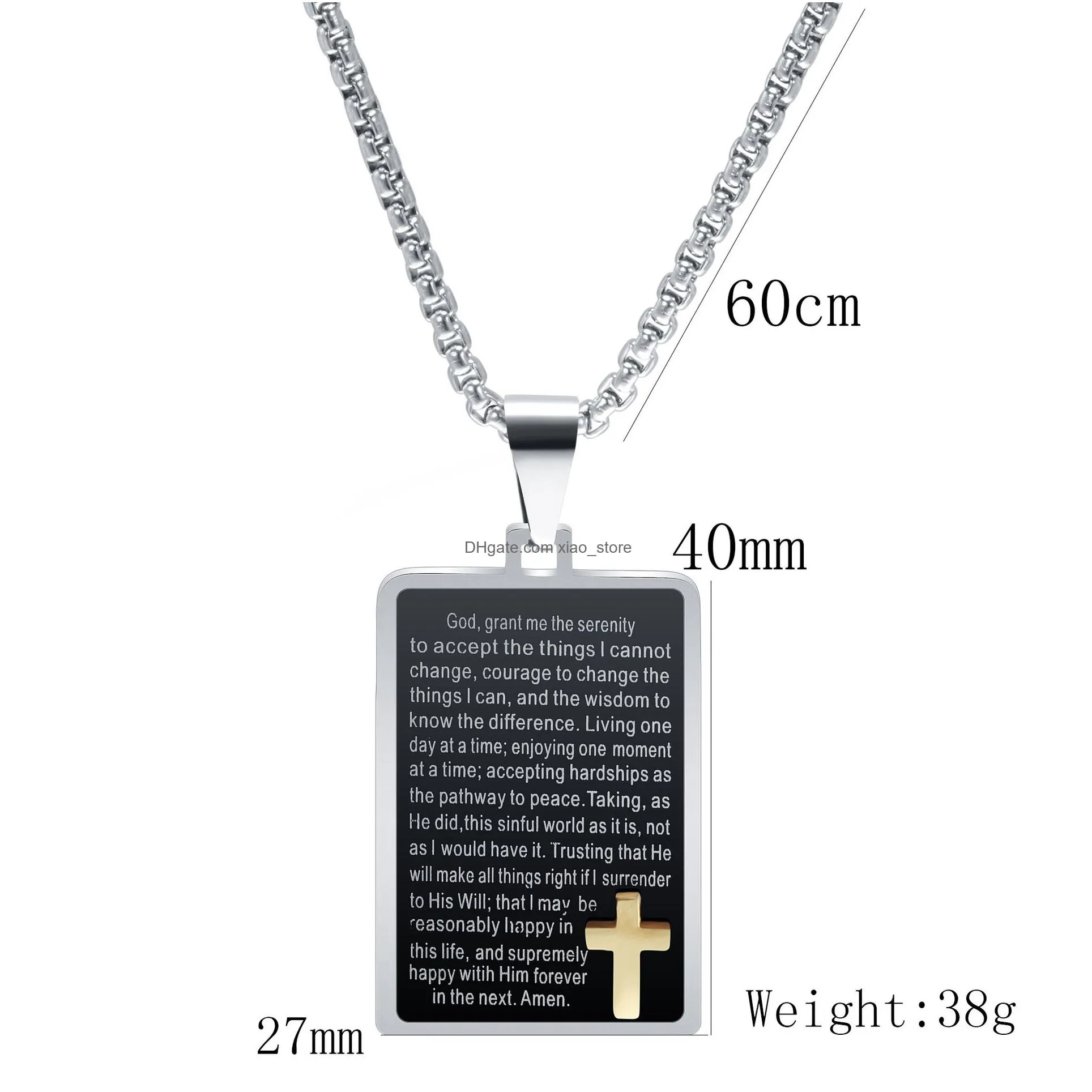  christian jesus cross vintage smear religious texts stainless steel black rectangle pendant necklace gifts for men and women