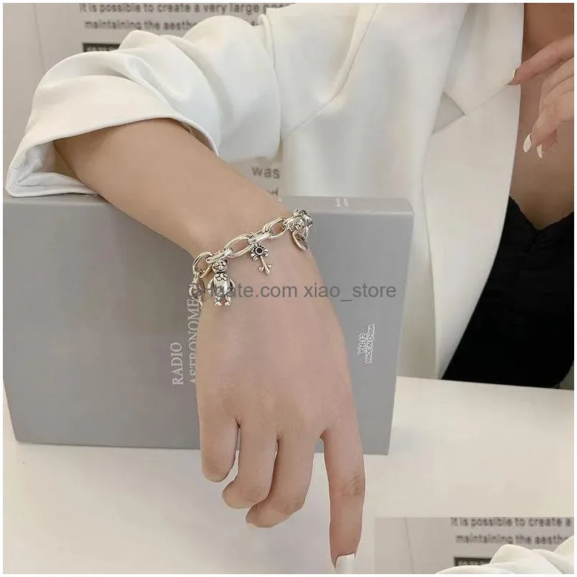 link bracelets 925 sterling silver handmade little key lock pendent charm for women wedding luxury jewelrylink chain