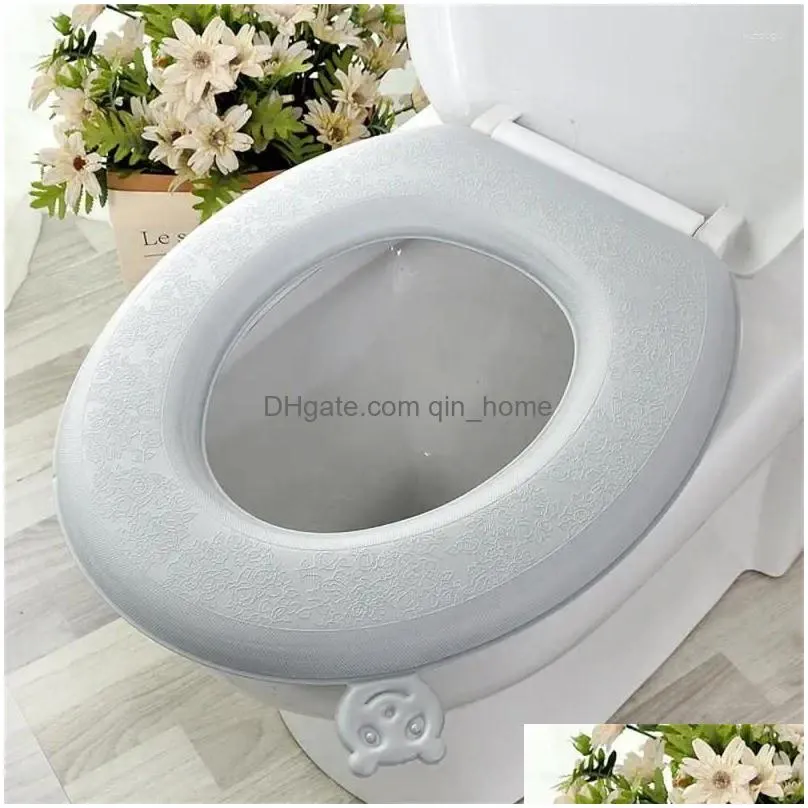 toilet seat covers winter warm cover closestool mat bathroom accessories knitting pure color soft o-shape pad bidet 02