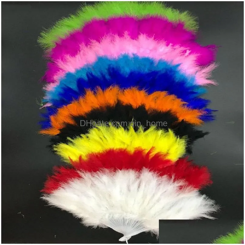 10 colors folding feather fan party decoration hand held vintage chinese style dance wedding craft downy feathers foldable dancing