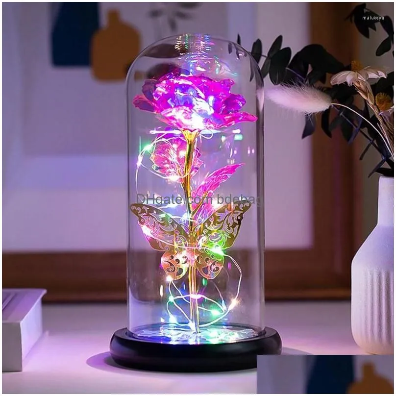 decorative flowers christmas gift preserved roses in glass galaxy rose flower led light artificial for women girls