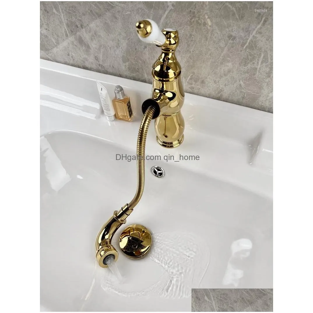 kitchen faucets french retro pull-out faucet all copper basin wash el bathroom cabinet ceramic handle cold and