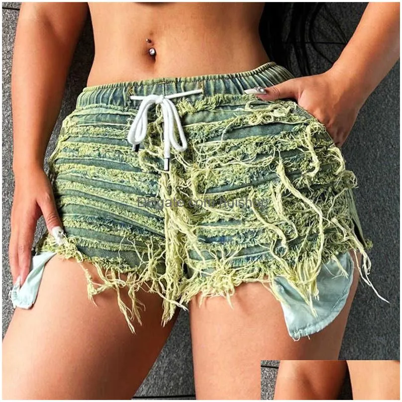 2023 summer womens edge fringe sexy wrapped hip waist fit denim shorts robin jeans jean