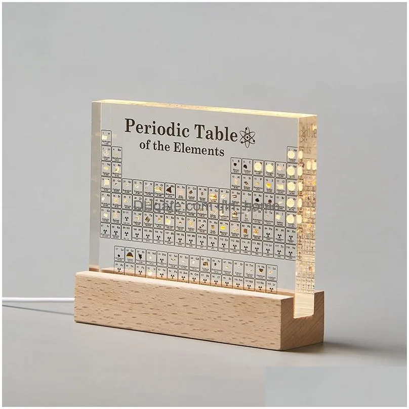 decorative objects figurines acrylic periodic table of elements with real samples the light base ornament school teaching display chemical element