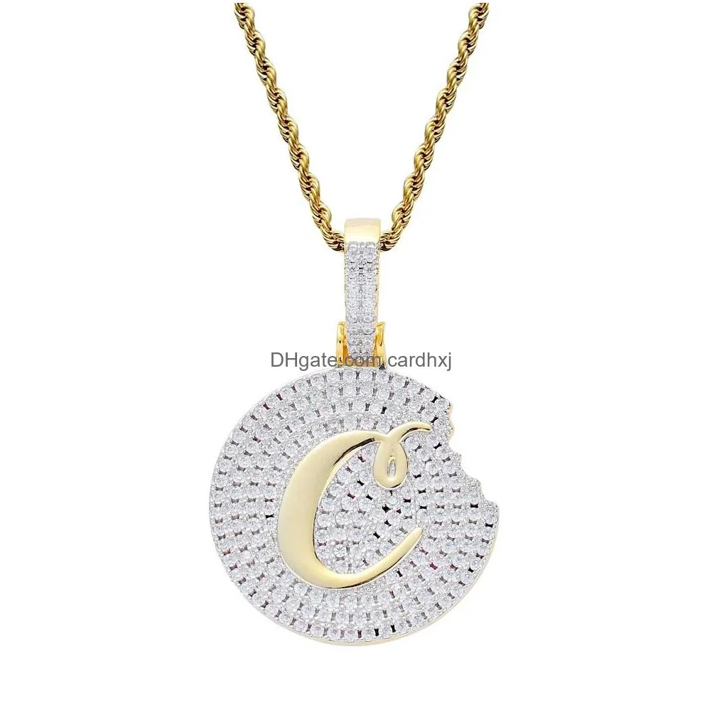 fashion- cookie diamonds pendant necklaces for men women luxury crystal cooky pendants 18k gold palted copper zircons gold silver