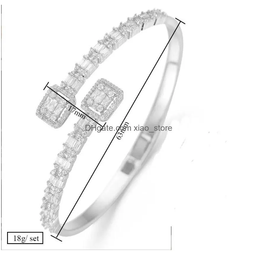 elegent wedding bracelets luxury jewelry 925 sterling silver t princess cut white 5a cubic zircon cz diamond gemstones party women open bangle for lover