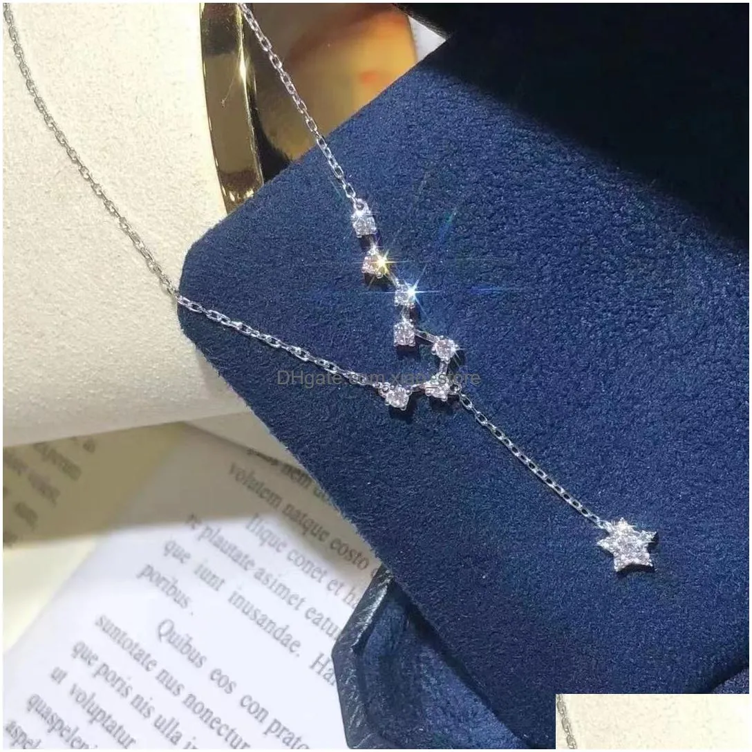 2024 brand star pendant simple fashion jewelry 925 sterling silver pave white sapphire cz diamond gemstones party women wedding clavicle necklace