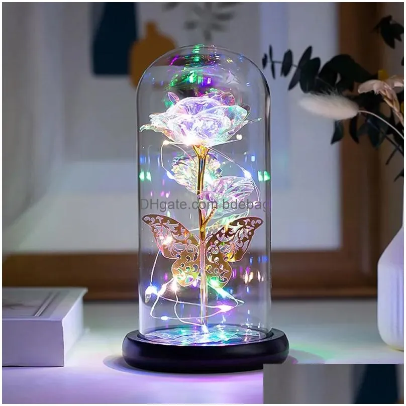 decorative flowers christmas gift preserved roses in glass galaxy rose flower led light artificial for women girls