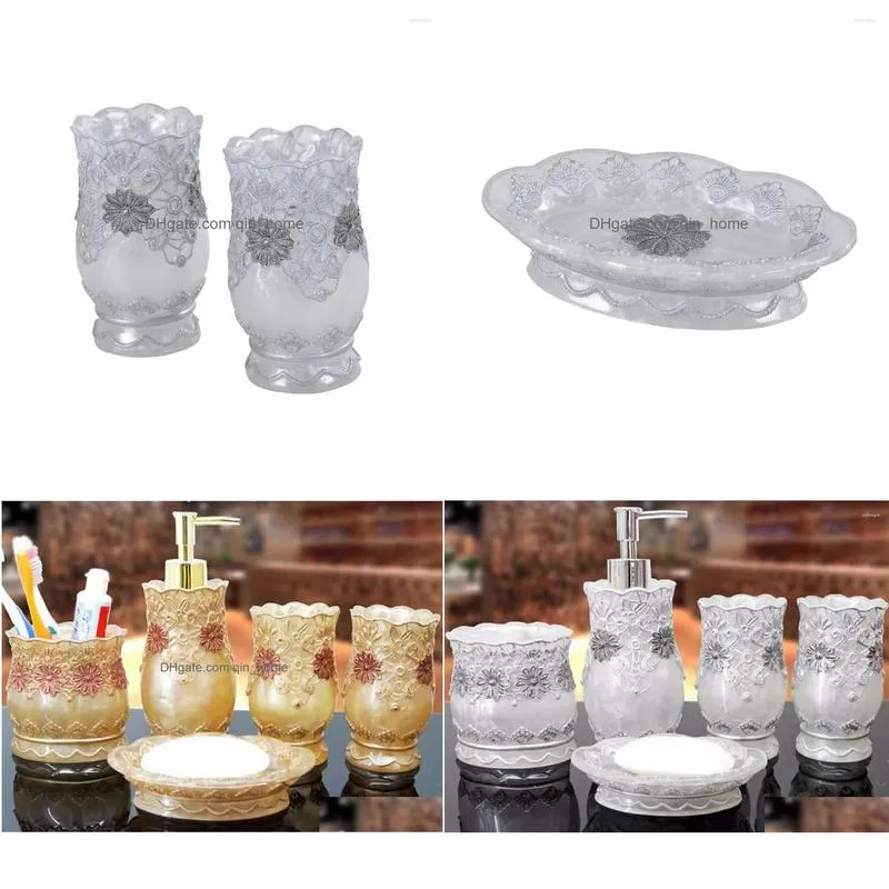 bath accessory set classic lace bathroom accessories 5 pcs toothbrush holder cup lotion organizer home decors luxury gold