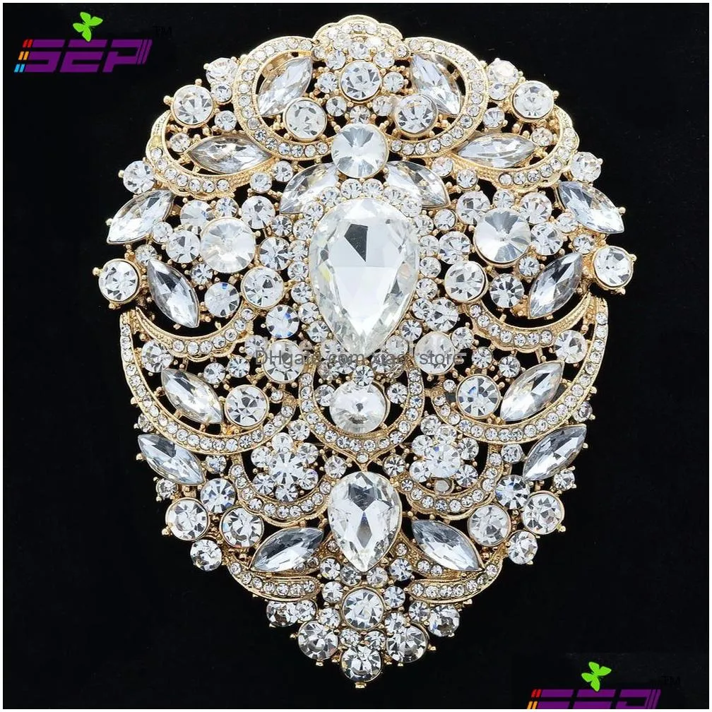 large brooch pins bridal wedding jewelry 4.9 inches rhinestone crystal women jewelry accessories 4045