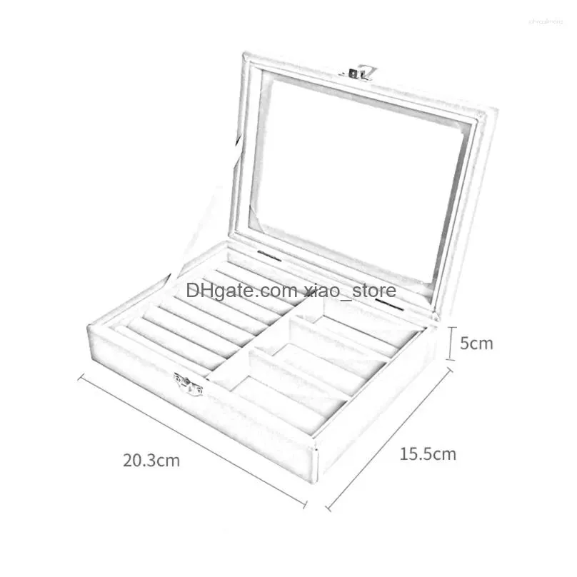 jewelry pouches 12 grid flannel organizer box transparent window dustproof case for necklace earrings ring storage display tray